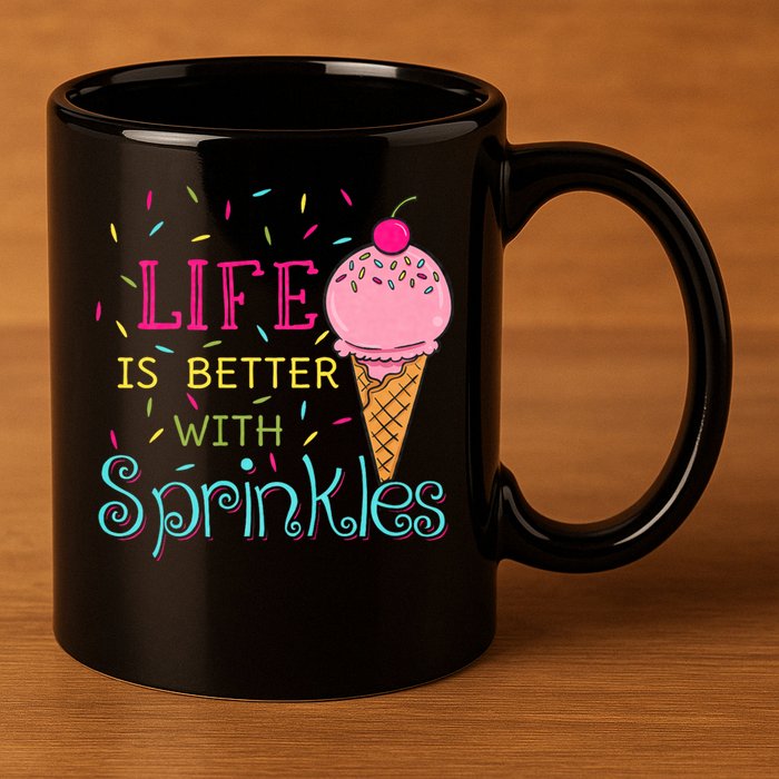 Life Is Better With Sprinkles Sweet Ice Cream Lover 11oz C Handle Ceramic Mug