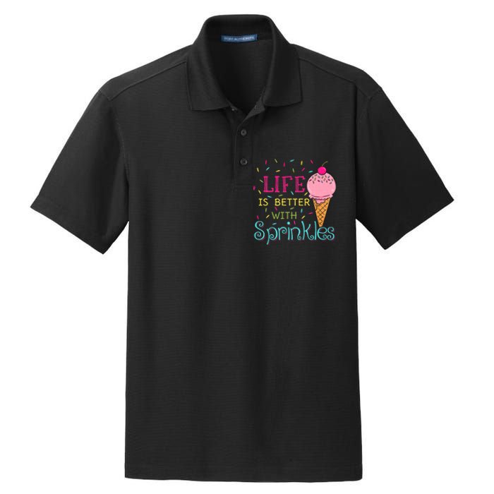 Life Is Better With Sprinkles Sweet Ice Cream Lover Dry Zone Grid Polo