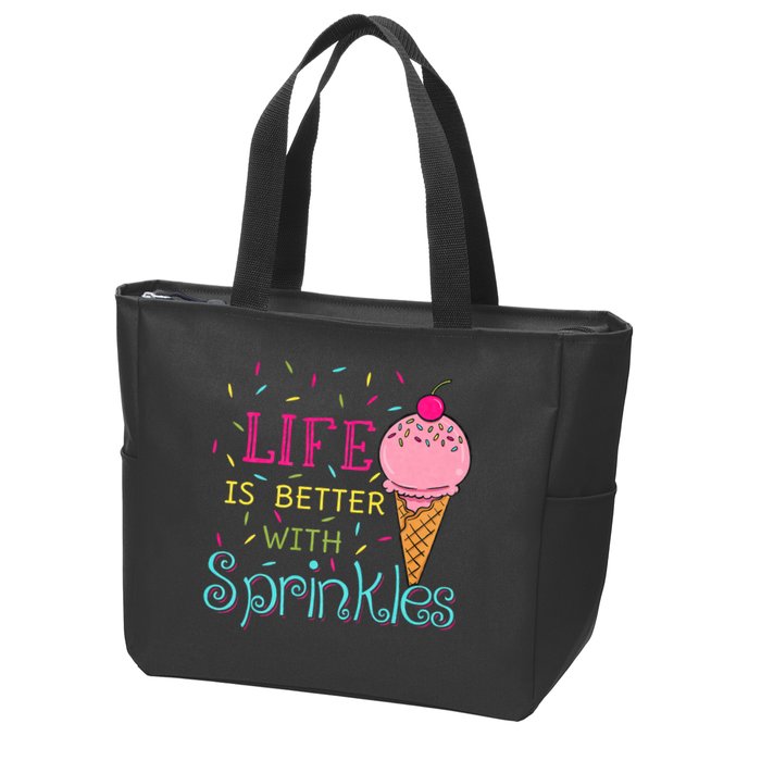 Life Is Better With Sprinkles Sweet Ice Cream Lover Zip Tote Bag