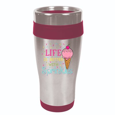 Life Is Better With Sprinkles Sweet Ice Cream Lover 16oz Travel Tumbler