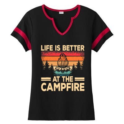 Life Is Better At The Campfire Camper Outdoorlife Camping Ladies Halftime Notch Neck Tee