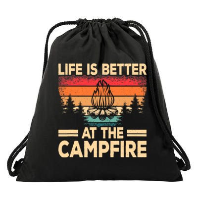 Life Is Better At The Campfire Camper Outdoorlife Camping Drawstring Bag