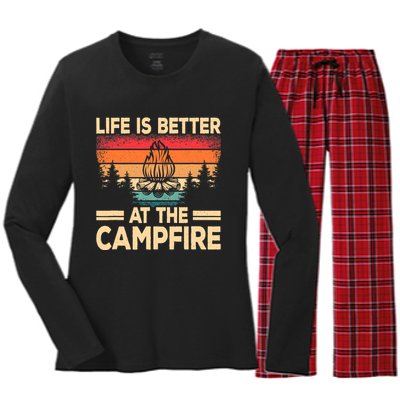 Life Is Better At The Campfire Camper Outdoorlife Camping Women's Long Sleeve Flannel Pajama Set 