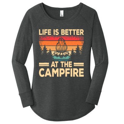 Life Is Better At The Campfire Camper Outdoorlife Camping Women's Perfect Tri Tunic Long Sleeve Shirt