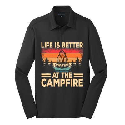 Life Is Better At The Campfire Camper Outdoorlife Camping Silk Touch Performance Long Sleeve Polo