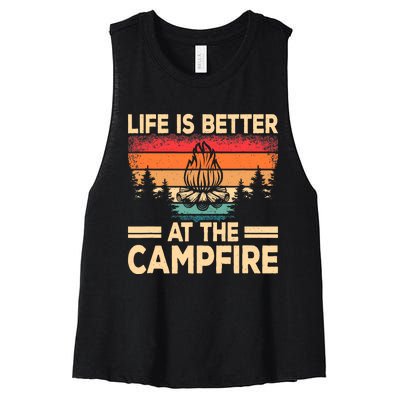 Life Is Better At The Campfire Camper Outdoorlife Camping Women's Racerback Cropped Tank