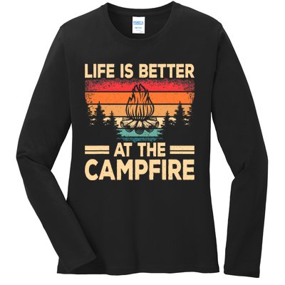 Life Is Better At The Campfire Camper Outdoorlife Camping Ladies Long Sleeve Shirt