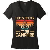 Life Is Better At The Campfire Camper Outdoorlife Camping Women's V-Neck T-Shirt