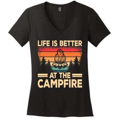 Life Is Better At The Campfire Camper Outdoorlife Camping Women's V-Neck T-Shirt