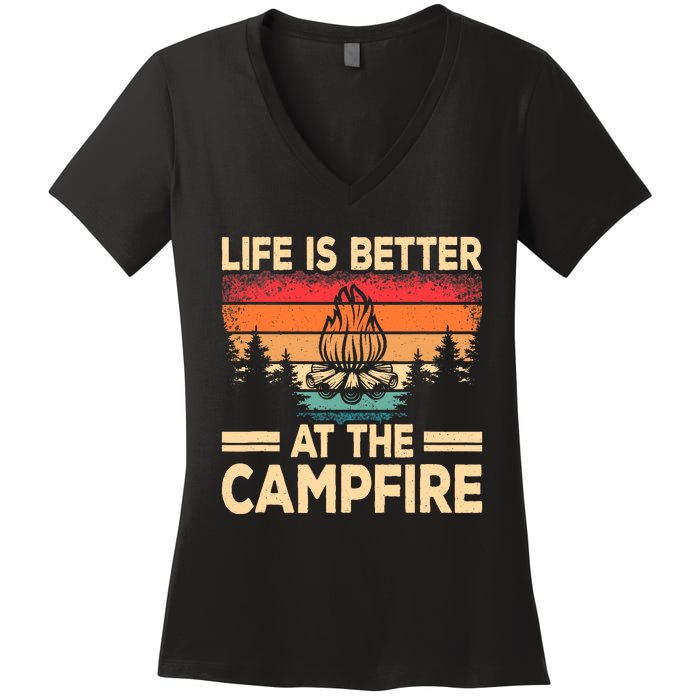 Life Is Better At The Campfire Camper Outdoorlife Camping Women's V-Neck T-Shirt