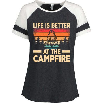 Life Is Better At The Campfire Camper Outdoorlife Camping Enza Ladies Jersey Colorblock Tee