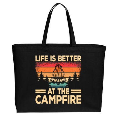 Life Is Better At The Campfire Camper Outdoorlife Camping Cotton Canvas Jumbo Tote