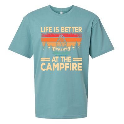 Life Is Better At The Campfire Camper Outdoorlife Camping Sueded Cloud Jersey T-Shirt