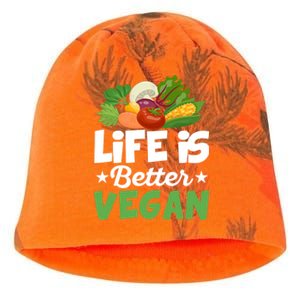 Life Is Better Vegan Funny Veganism Veggie Cool Gift Kati - Camo Knit Beanie