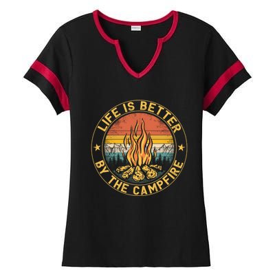 Life Is Better By The Campfire Camping Campfire Gift For Camper Ladies Halftime Notch Neck Tee