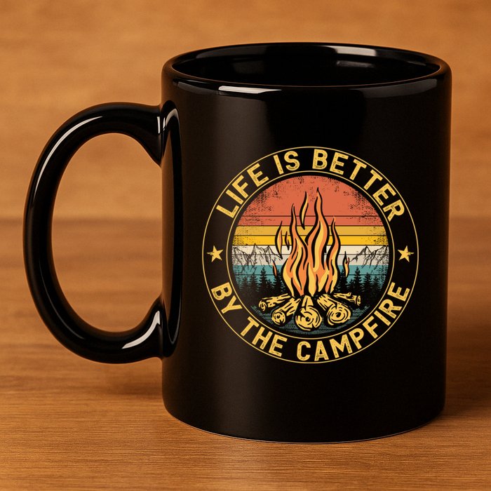 Life Is Better By The Campfire Camping Campfire Gift For Camper 11oz C Handle Ceramic Mug
