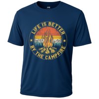 Life Is Better By The Campfire Camping Campfire Gift For Camper Cooling Performance Crew T-Shirt