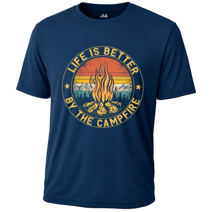 Life Is Better By The Campfire Camping Campfire Gift For Camper Cooling Performance Crew T-Shirt