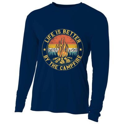 Life Is Better By The Campfire Camping Campfire Gift For Camper Cooling Performance Long Sleeve Crew