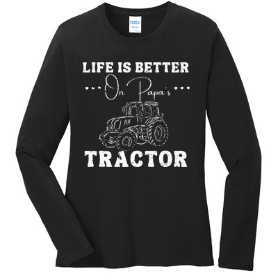 Life Is Better On Papas Tractor Ladies Long Sleeve Shirt