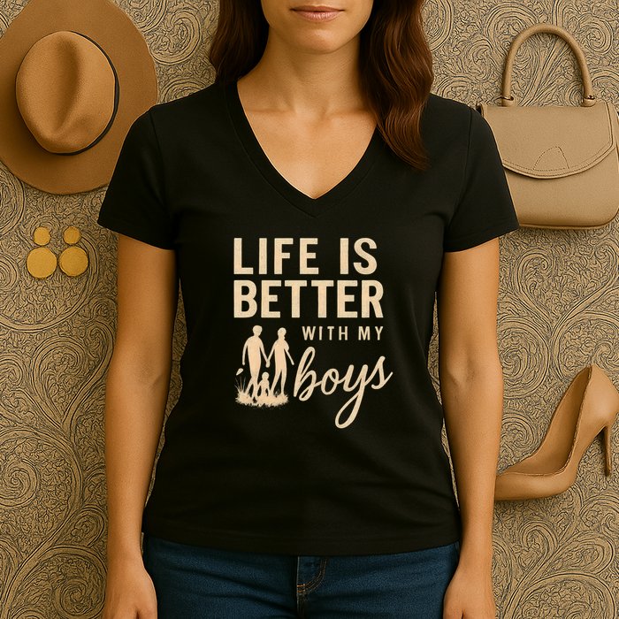 Life is Better with My Boys Women's V-Neck T-Shirt