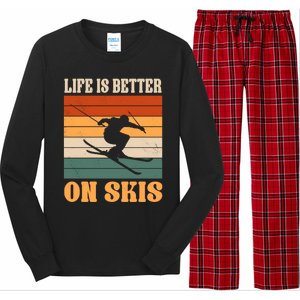 Life Is Better On Skis Funny Retro Skier Costume Skiing Gift Long Sleeve Pajama Set