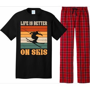 Life Is Better On Skis Funny Retro Skier Costume Skiing Gift Pajama Set