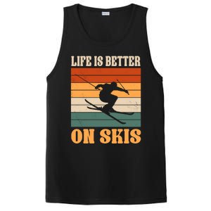 Life Is Better On Skis Funny Retro Skier Costume Skiing Gift PosiCharge Competitor Tank