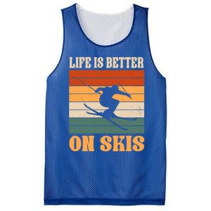 Life Is Better On Skis Funny Retro Skier Costume Skiing Gift Mesh Reversible Basketball Jersey Tank