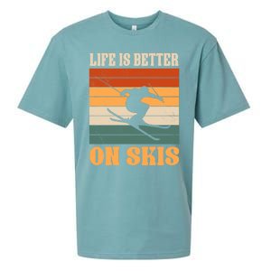 Life Is Better On Skis Funny Retro Skier Costume Skiing Gift Sueded Cloud Jersey T-Shirt