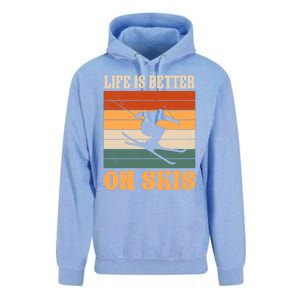 Life Is Better On Skis Funny Retro Skier Costume Skiing Gift Unisex Surf Hoodie