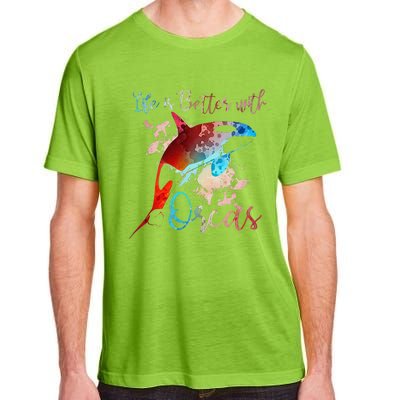 LIFE IS BETTER WITH ORCAS Killer Whale Watercolor Girl Adult ChromaSoft Performance T-Shirt