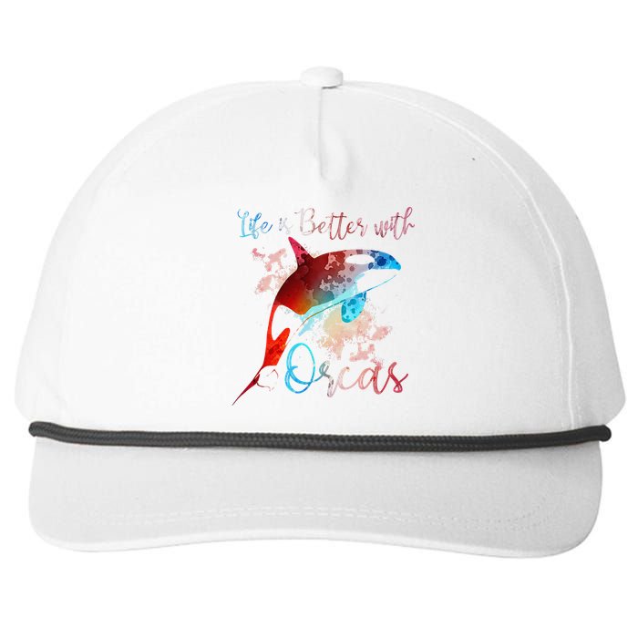 LIFE IS BETTER WITH ORCAS Killer Whale Watercolor Girl Snapback Five-Panel Rope Hat