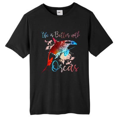 LIFE IS BETTER WITH ORCAS Killer Whale Watercolor Girl Tall Fusion ChromaSoft Performance T-Shirt