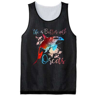 LIFE IS BETTER WITH ORCAS Killer Whale Watercolor Girl Mesh Reversible Basketball Jersey Tank