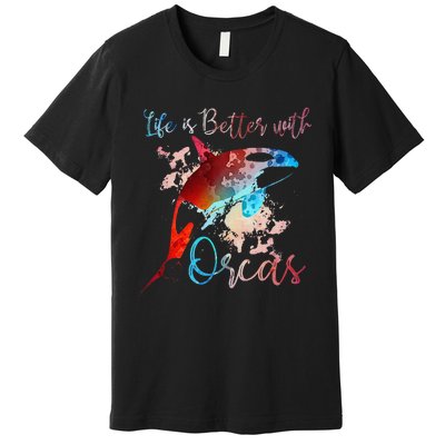 LIFE IS BETTER WITH ORCAS Killer Whale Watercolor Girl Premium T-Shirt