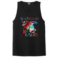 LIFE IS BETTER WITH ORCAS Killer Whale Watercolor Girl PosiCharge Competitor Tank