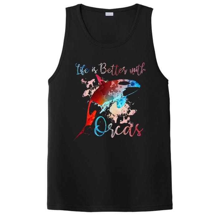 LIFE IS BETTER WITH ORCAS Killer Whale Watercolor Girl PosiCharge Competitor Tank