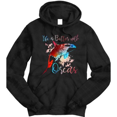 LIFE IS BETTER WITH ORCAS Killer Whale Watercolor Girl Tie Dye Hoodie