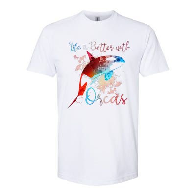 LIFE IS BETTER WITH ORCAS Killer Whale Watercolor Girl Softstyle CVC T-Shirt