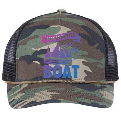 Life Is Better On The Boat Funny Lake Great Gift Retro Rope Trucker Hat Cap