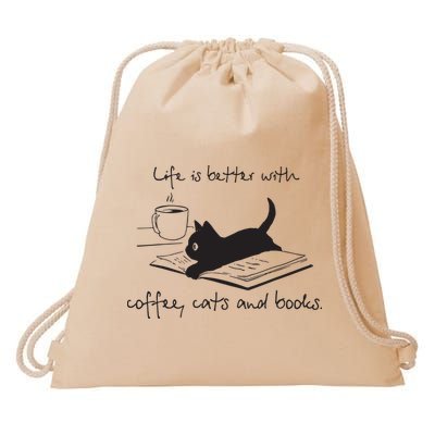 Life Is Better With Books Cats And Coffee Drawstring Bag