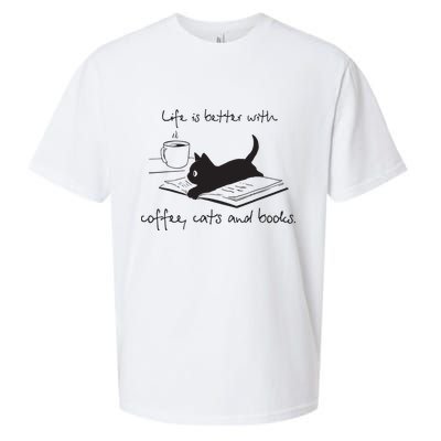 Life Is Better With Books Cats And Coffee Sueded Cloud Jersey T-Shirt