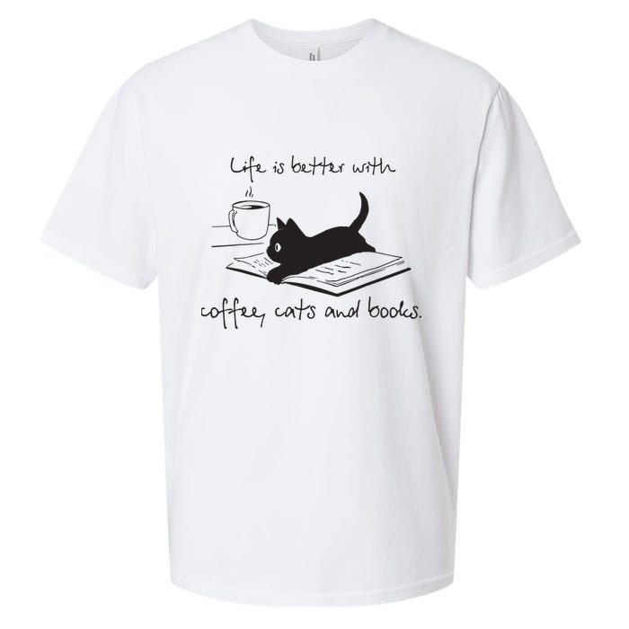 Life Is Better With Books Cats And Coffee Sueded Cloud Jersey T-Shirt