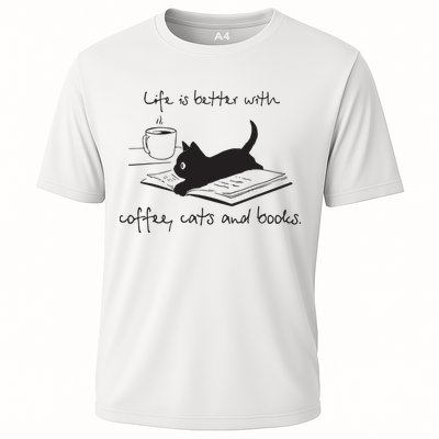 Life Is Better With Books Cats And Coffee Performance Shirt