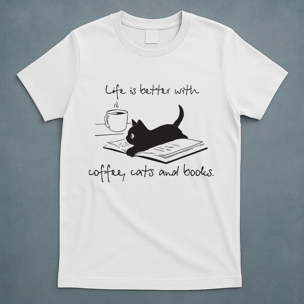 Life Is Better With Books Cats And Coffee T-Shirt