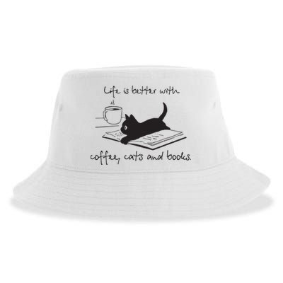 Life Is Better With Books Cats And Coffee Sustainable Bucket Hat
