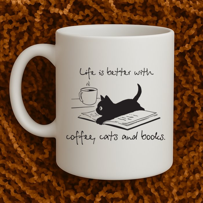 Life Is Better With Books Cats And Coffee Mug