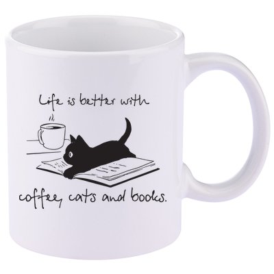 Life Is Better With Books Cats And Coffee 11oz C Handle Ceramic Mug