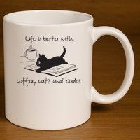 Life Is Better With Books Cats And Coffee 11oz C Handle Ceramic Mug
